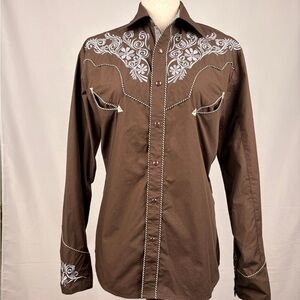 El Pionero Embroidered Western Snap Shirt Brown Floral Small